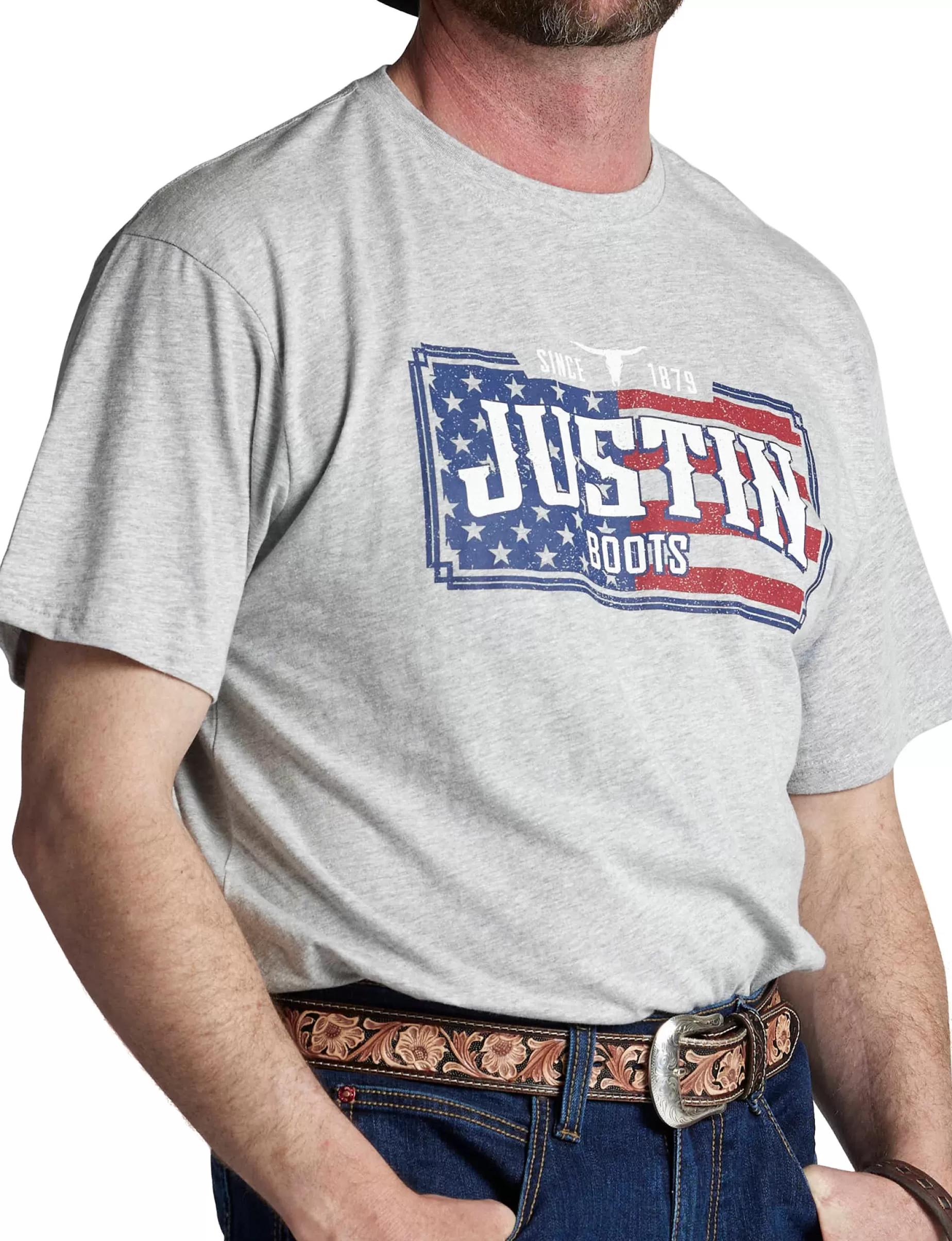 Hombre Justin Boots Justin Men's License Plate Flag Tee