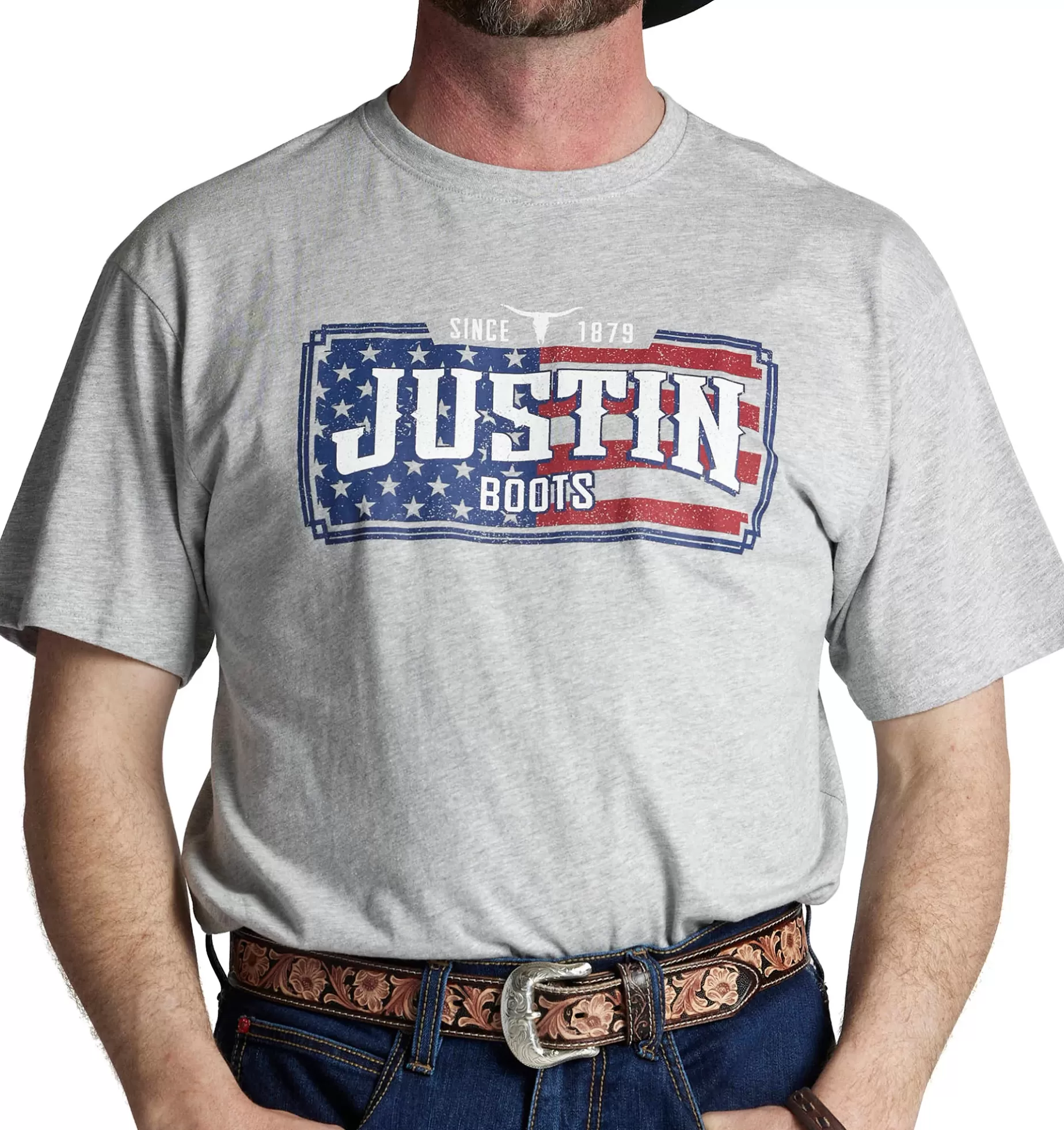 Hombre Justin Boots Justin Men's License Plate Flag Tee